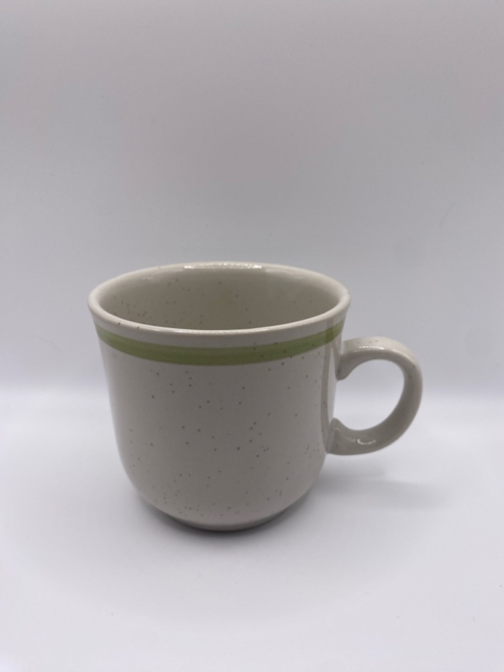 Vintage Stoneware Speckled Coffee Mug with Green Band Made in Japan